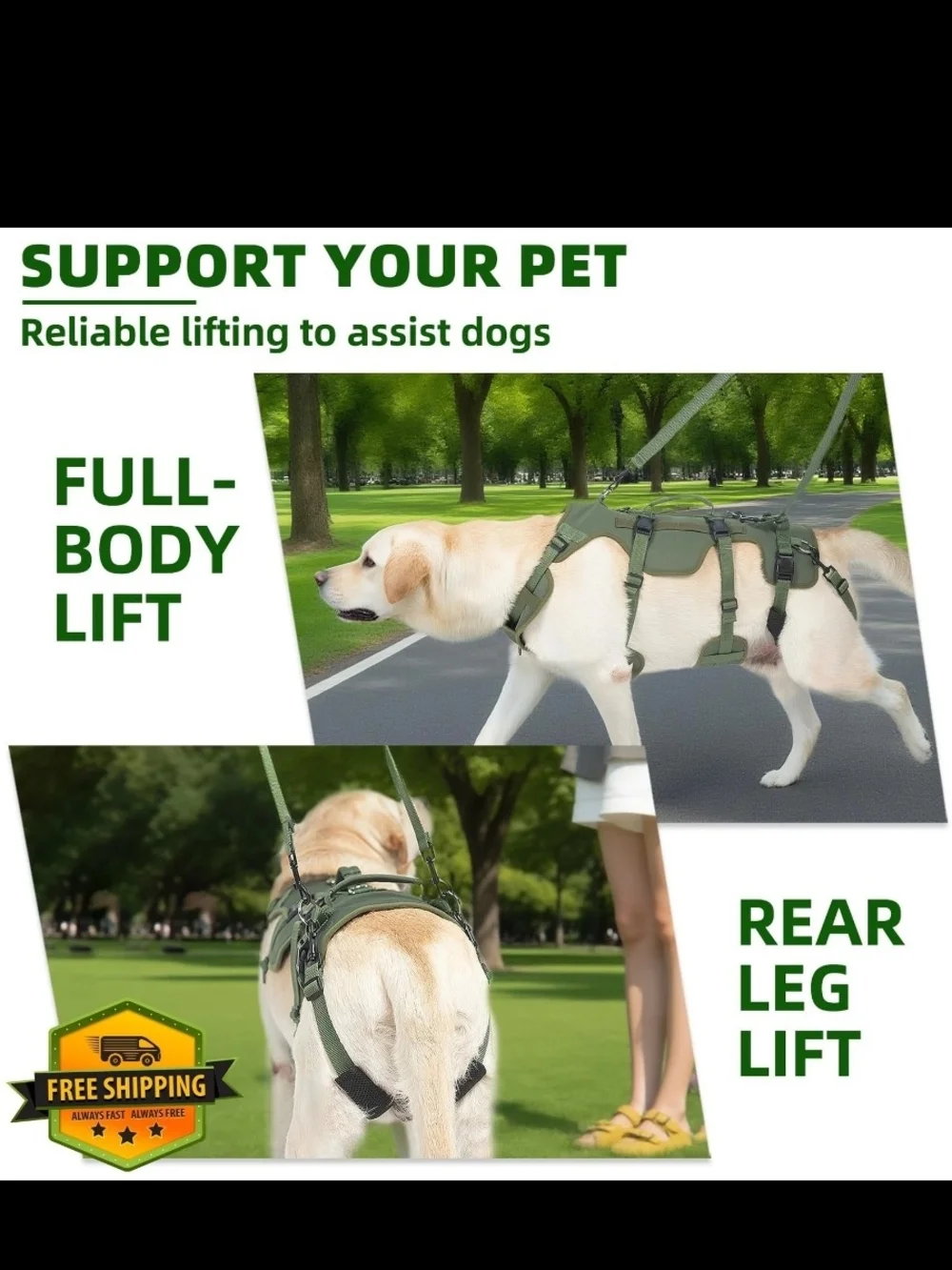 Adjustable Olive Green Dog Support Harness